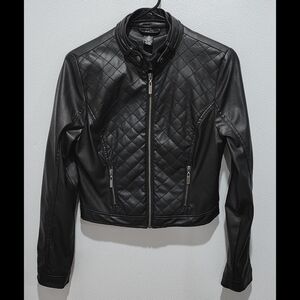 Rue 21 Black Faux Leather Jacket Size Small Zip Up Quilted